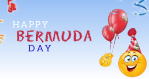 Pale Blue Emoji With Balloon Happy Bermuda Day Facebook Cover & Phone Wallpaper