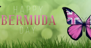 Butterfly Flag On Green Backdrop Happy Bermuda Day Facebook Cover & Phone Wallpaper