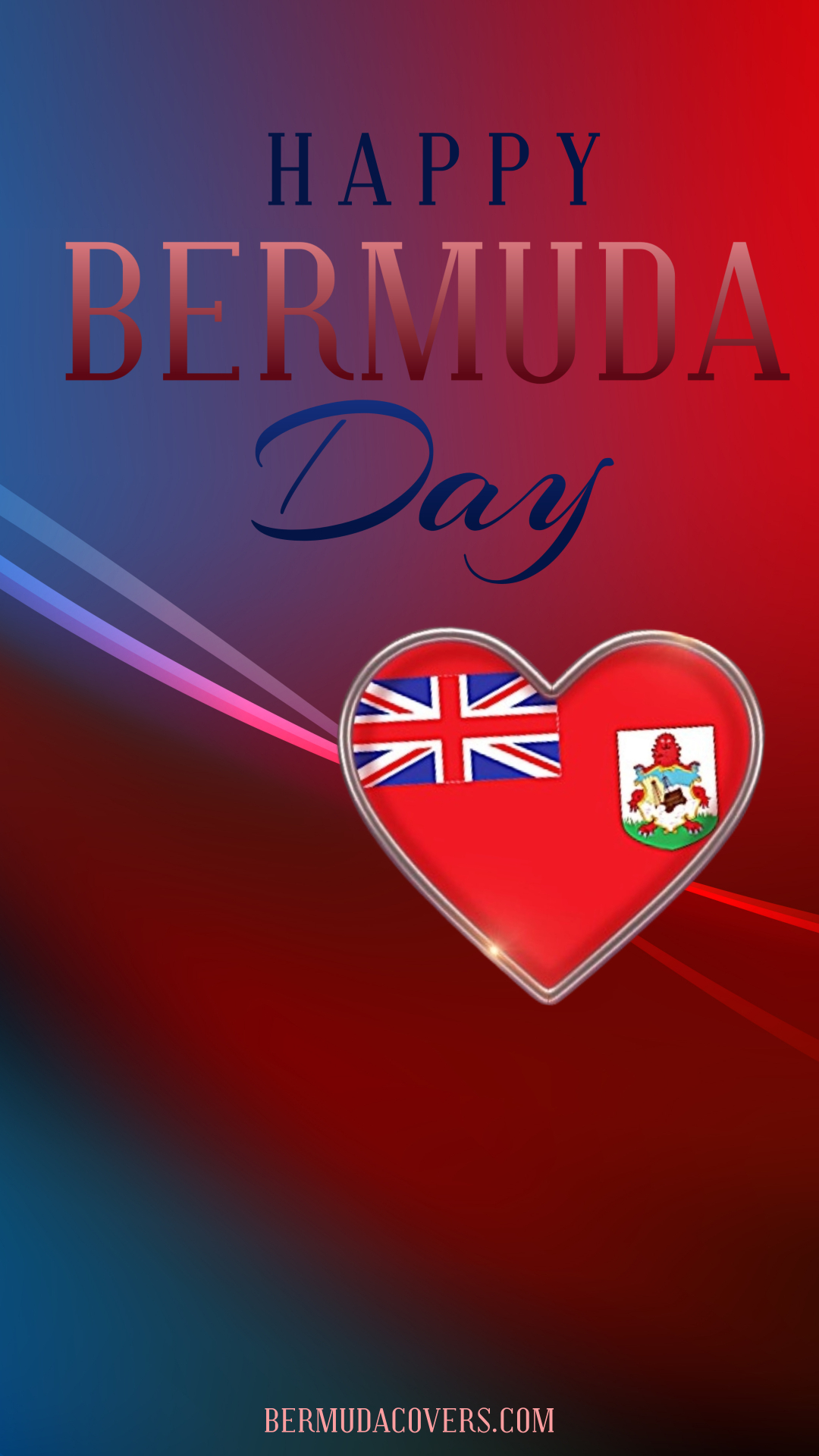 Happy Bermuda Day Bermuda Flag Heart Red Blue Gradient Facebook Cover &  Phone Wallpaper 