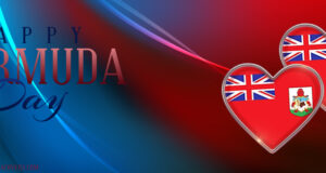 Happy Bermuda Day Bermuda Flag Heart Red Blue Gradient Facebook Cover & Phone Wallpaper