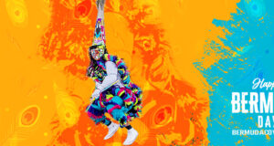 Yellow & Blue Gombey Happy Bermuda Day Facebook Cover & Phone Wallpaper