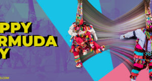 Happy Bermuda Day Gombeys With Lines Facebook Cover & Phone Wallpaper